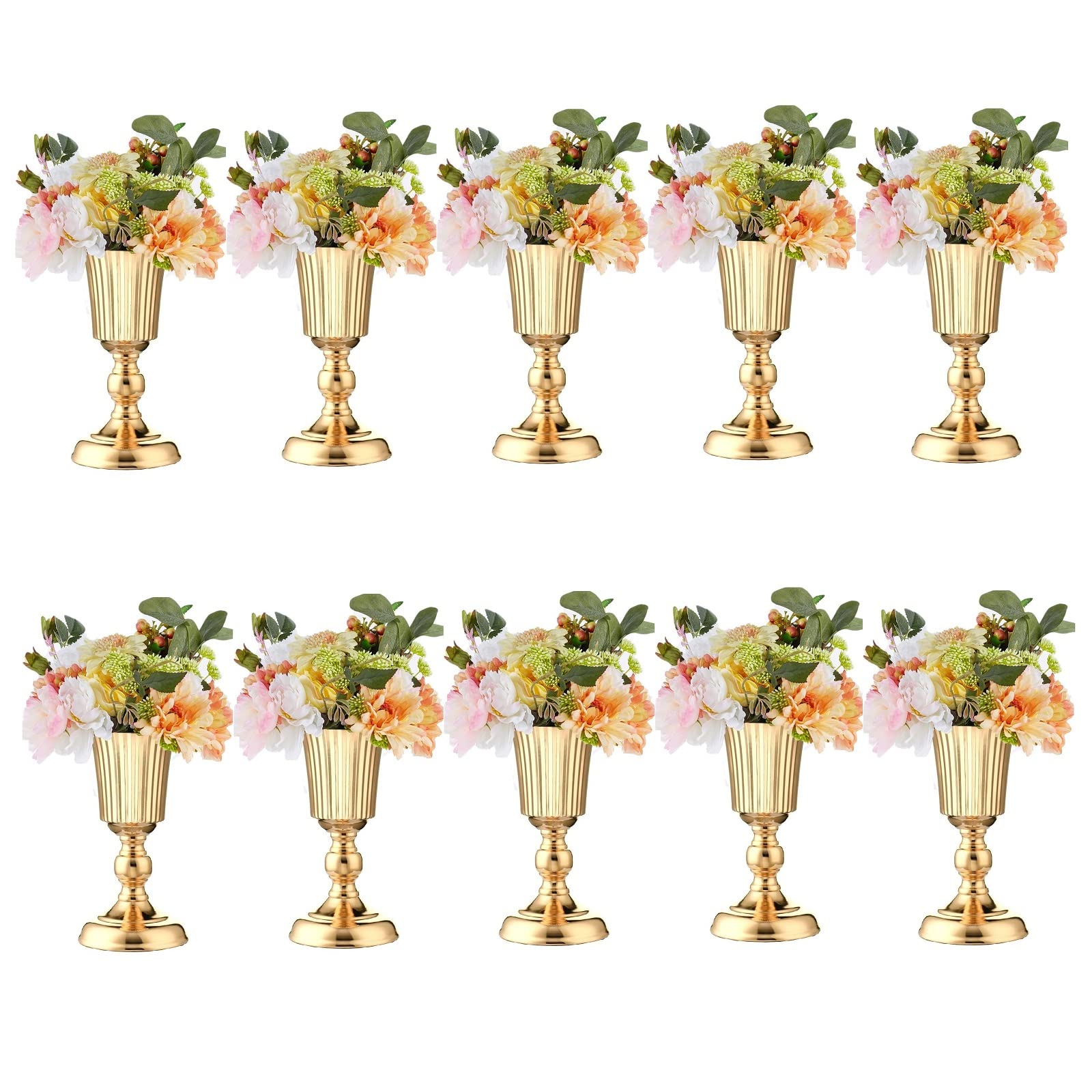 Photo 1 of 10Pcs Gold Vase Centerpiece Table Decorations - Metal Tabletop Flower Stand, Wedding Decorations for Reception, 10.7in Trumpet Tall Flower Vase for Birthday, Weddings, Anniversary Ceremony, Home Decor