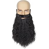Yan Dream Men Black Fake Beard Long Curly Black Beards and Mustache for Party Halloween