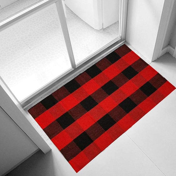 Ukeler Buffalo Check Rug 2'??3' Machine Washable Buffalo Plaid Outdoor