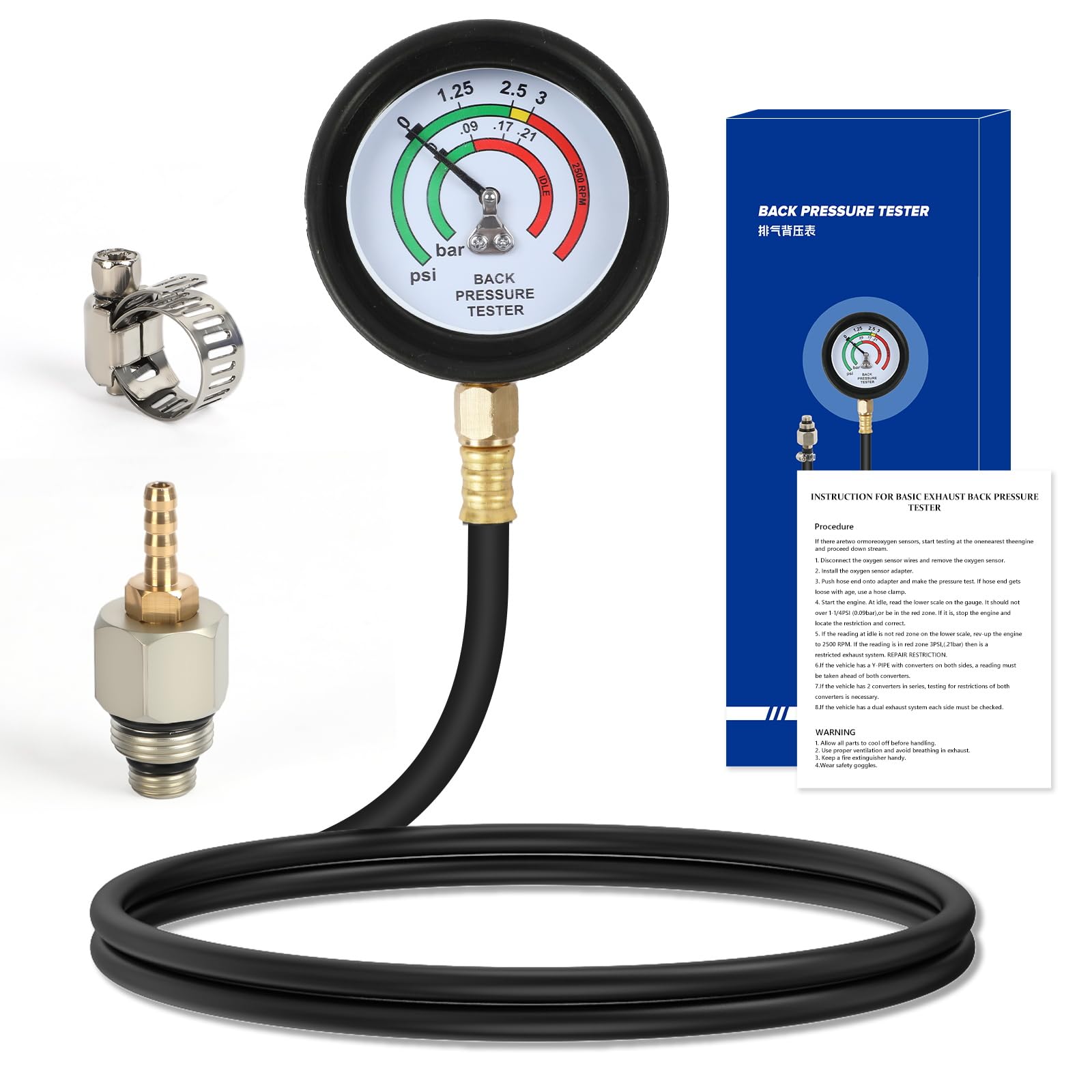 Photo 1 of Exhaust Back Pressure Tester Kit?Professional Automotive Exhaust Back Pressure Gauge Set with 5-Foot Hose