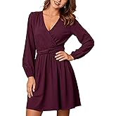 CUPSHE Women's Mini Dresses Casual V Neck Long Lantern Sleeves A-Line Elegant Vacation Dress