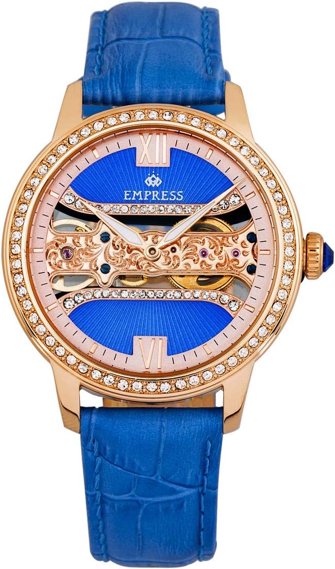 Empress Rania Mechanical Semi-Skeleton Leather-Band Watch