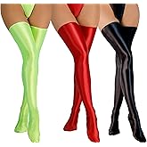 FEOYA Women’s Shiny Thigh High Stocking Glossy Metallic Shimmery Stockings Party Club Cosplay