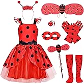 Super Big Sister Girls Lady Bug Dress Costume Polka Dots Dress Halloween Dress Up Pretend Play Birthday Gifts for Kids 3-10