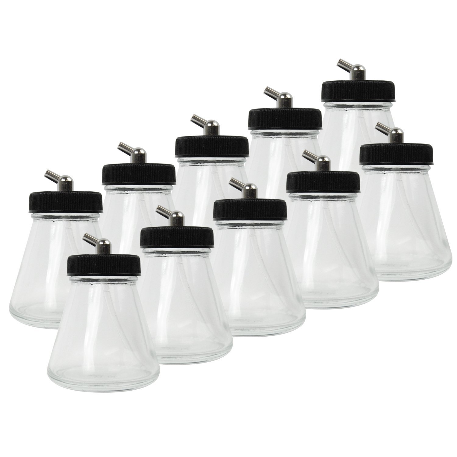 Master Airbrush® Brand Set of 10 Glass 2.7 Ounce with 60° Angle Adapter