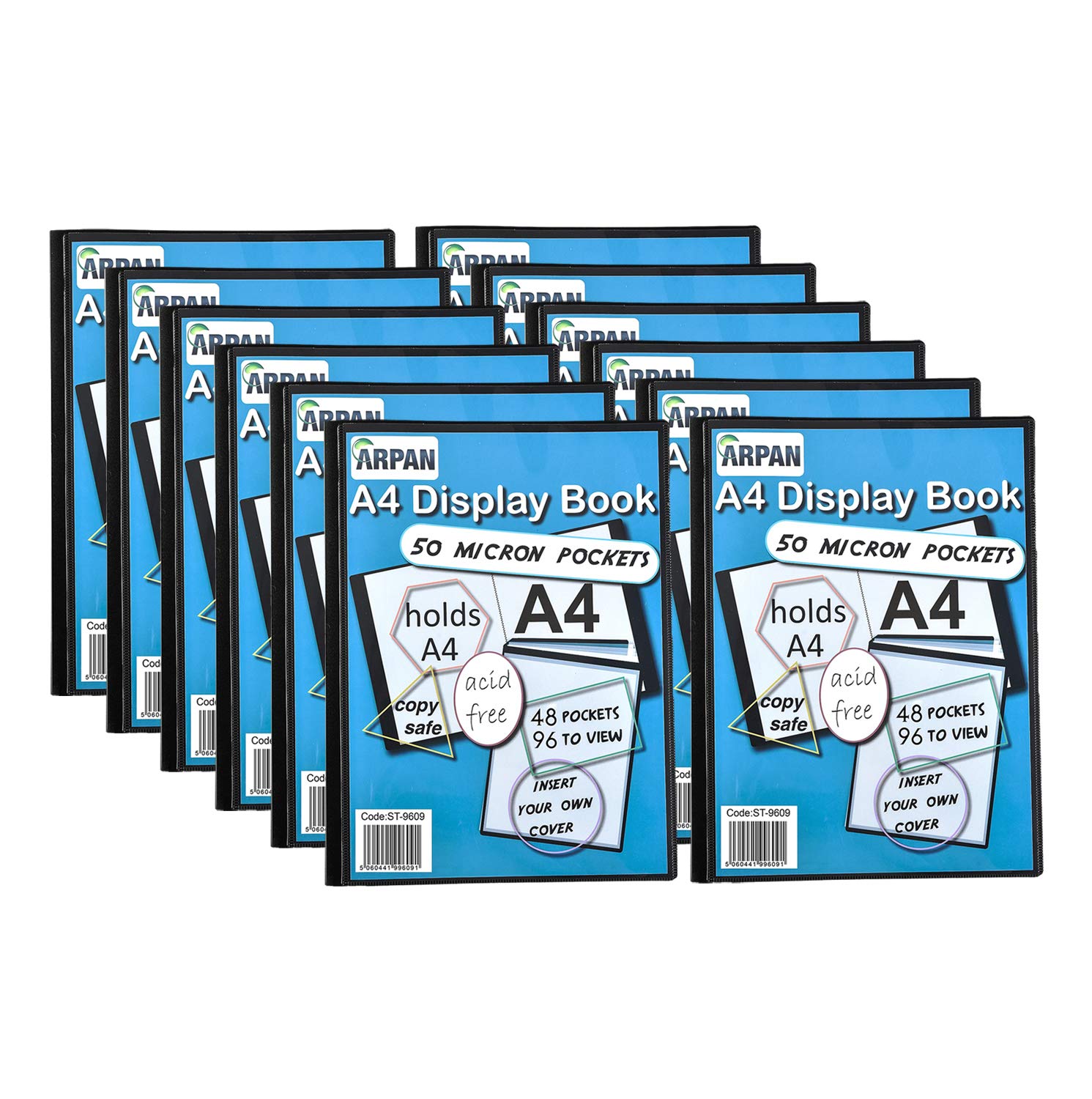 A4 Display Book - 48 Pockets/96 Views Black Presentation Display Book Folder Folio for Professionals, Business, Students, Projects, School, College & Personal Use