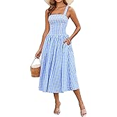 XinFSh Women's Summer Corset Midi Dress Flowy Square Neck Sleeveless Lace Wedding Guest Dresses with Pockets