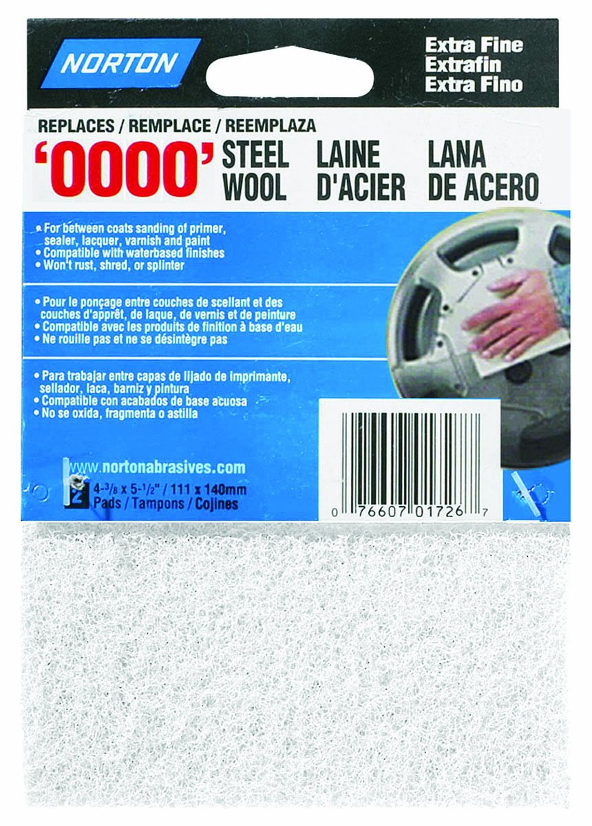 Norton 01726 Synthetic Steel Wool, White, 2-Pack, White, 4-3/8" x 5-1/2"
