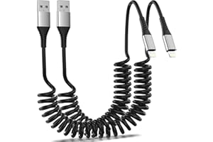 UMEFLY Coiled Lightning Cable for Car, 2Pack Retractable iPhone Charger Cable Fast Charging, [MFi Certified] Short Apple CarPlay USB to Lightning Cord for iPhone 14 13 12 11 Pro Max Mini XR XS 8 SE iPad