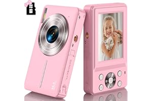 AKJJHFUE Digital Camera, Kids Camera FHD 1080P 44MP Compact Pink Digital Camera with 32GB SD Card Small Vlogging Camera 16X Digital Zoom, Mini Point and Shoot Camera Gift for Kids Boys Girls Teens Students