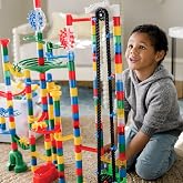 MindWare Colossal Elevator Marble Run &ndash; 400-Piece Marble Maze Building Toys Set with Unique Marble Track Pieces, 150 Tubes, 9 Funnels, 50 Marbles and More with Wheeled Storage Bin