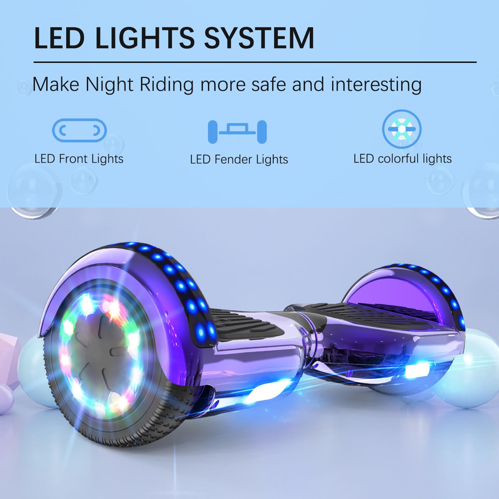 RCB Hoverboard 6,5 Zoll Skateboard für Kinder und Jugendliche mit Bluetooth und LED-Licht, leistungsstarker Motor, Geschenk für Kinder 2