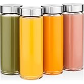 Juice Bottles - 4 Pack Wide Mouth Glass Bottles with Lids - for Juicing, Smoothies, Infused Water, Beverage Storage - 16oz, BPA Free, Stainless Steel Lids, Leakproof, Reusable, Borosilicate