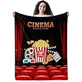Levens Cinema Movie Blanket Gifts for Movie Lovers Women Girls, 50"x60" Popcorn Cinema Film Clapboard Print Movie Theme Blanket Decor for Home Living Room Lightweight Soft Flannel Throw Blankets