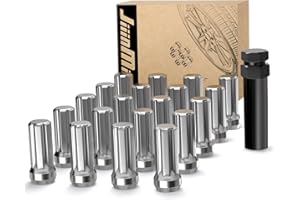 JiiinMiiin 20PCS 1/2x20 Lug Nuts Chrome with 7 Spline Tuner, 1/2"-20 Locking lugnuts 2 inch Length with 1 Socket Key, 60 Degree Conical/Cone Bulge Seat Closed End