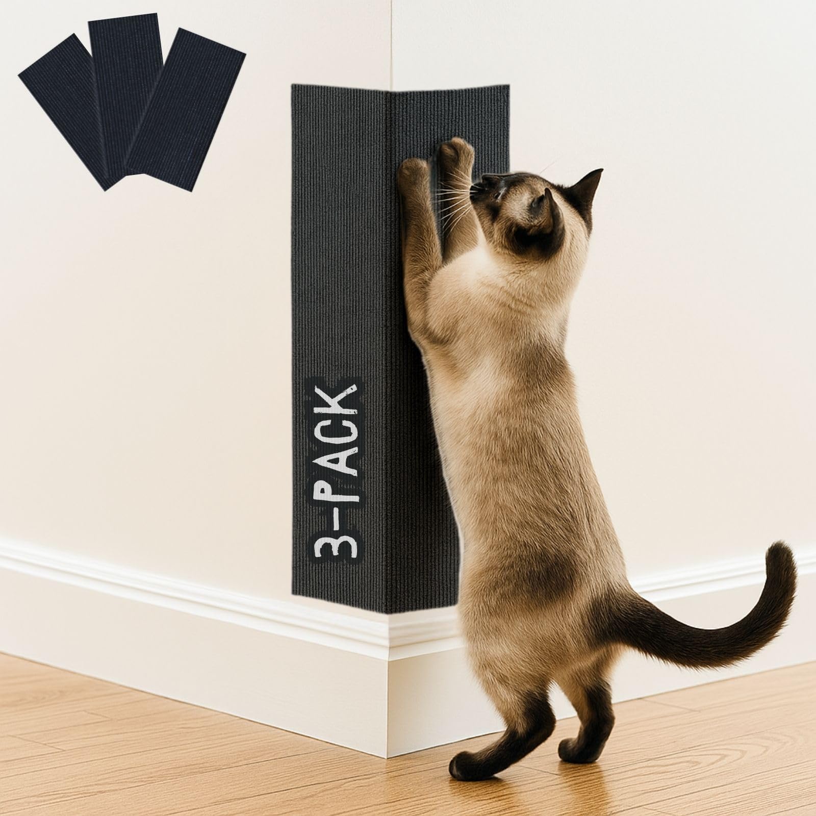 Photo 1 of Cat Scratch Mat (3 Pack), 23.6’’ x 11.8’’ Wall Corner Scratcher, Versatile Self-Adhesive Replacement Easy Use for Cat Trees Wall Furniture, Scratching Posts, and Couch Protection (Black)