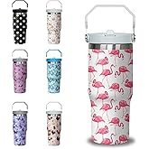 30 oz Cute Flamingo Tumbler with Handle and Straw, Stainless Steel Double Insulated Cup with Flip Straw, Travel Coffee Mug Water Bottle,Christmas Birthday Mothers Day Gifts for Women Animal Lovers