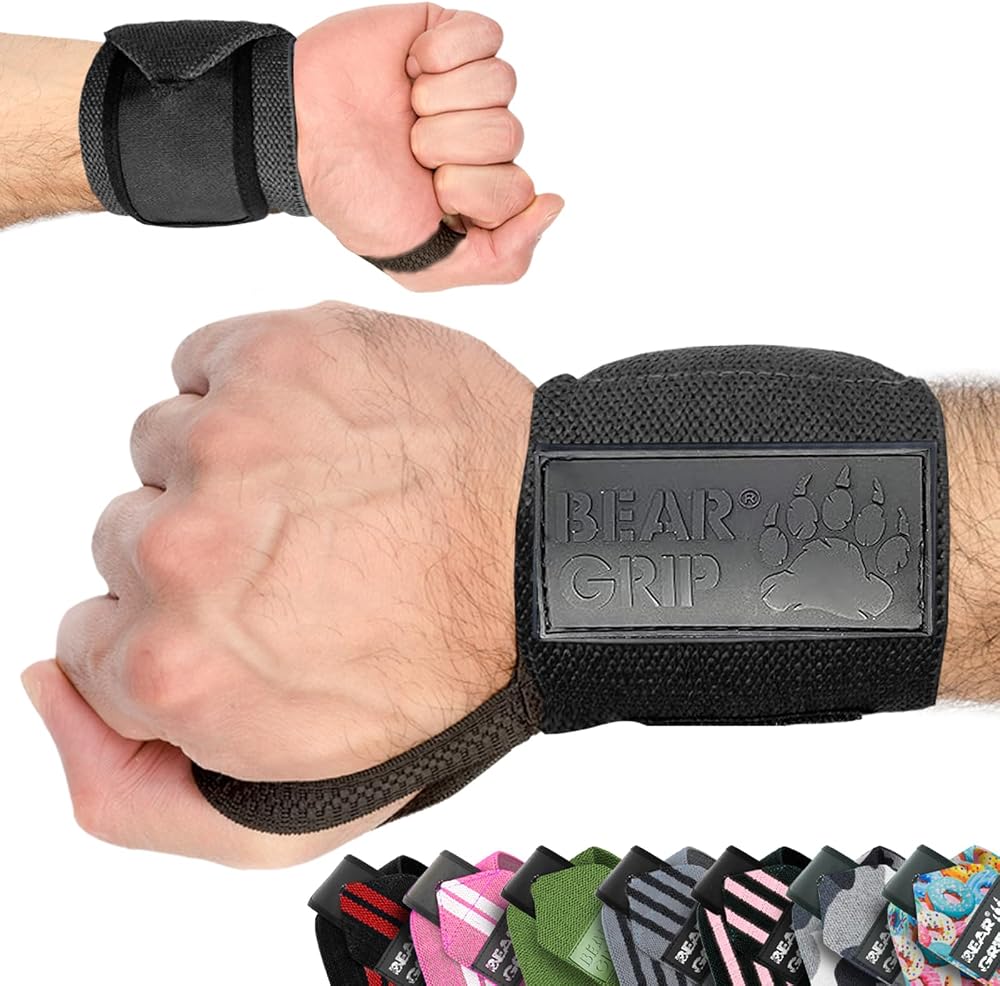 BEAR GRIP Weight Lifting Wrist Wraps 18in 3in Pair Black