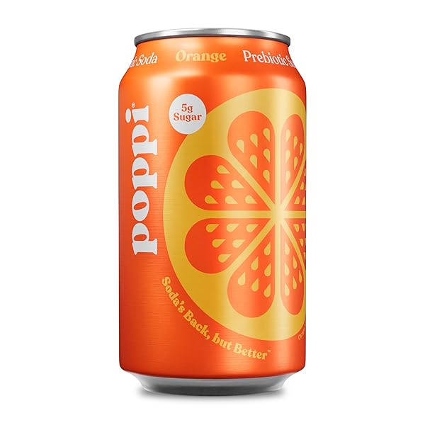 POPPI SPARKLING PREBIOTIC SODA BEVERAGE WITH APPLE CIDER VINEGAR, SELTZER WATER AND FRUIT JUICE, ORANGE FLAVOR, 12 FL OZ, 1 COUNT, PACKAGING MAY VARY
