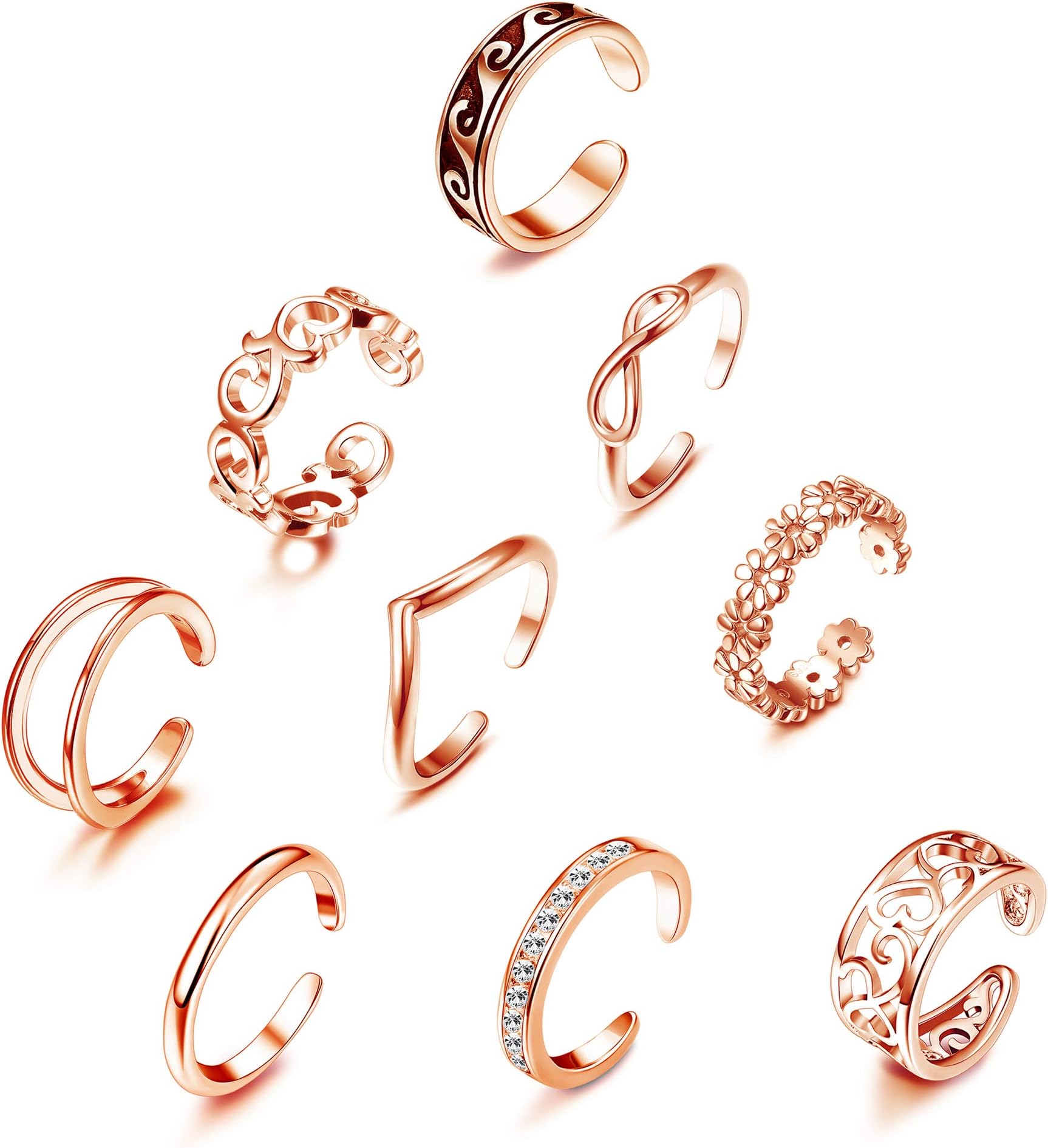 9 Pcs Adjustable Open Toe Rings Knuckle Rings Set for Women Girls Stackable Midi Finger Foot Ring Vintage Boho Jewellery
