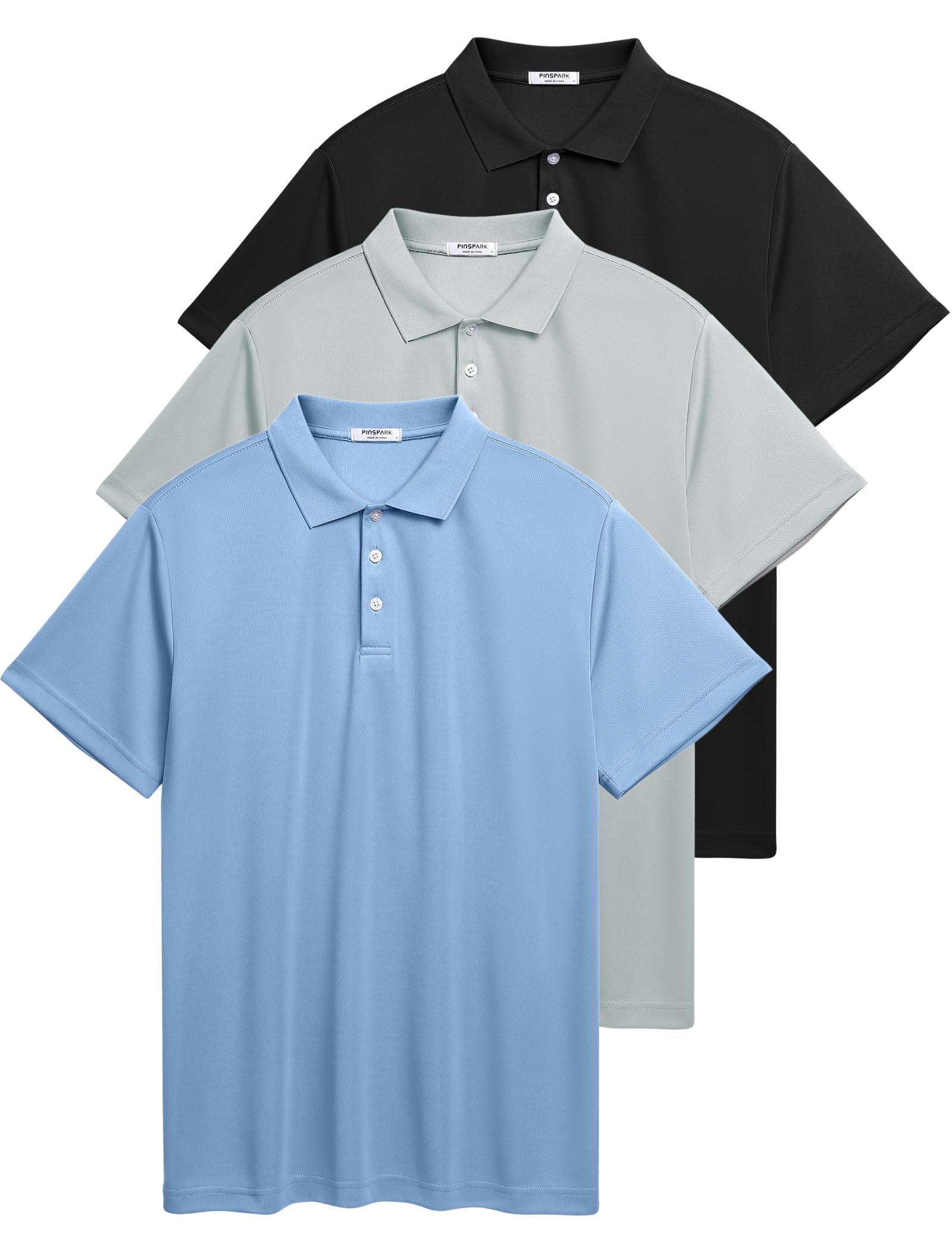 PINSPARK 3 Pack: Men's Golf Polo Shirts Multipacks Quick Dry Short Sleeve Collared Shirt Summer Casual Polos Shirts for Men
