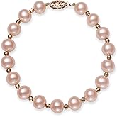 Belacqua Natural Pink Cultured Freshwater Pearl Beaded Bracelet in 14K Rose Gold, Size - 7.5-8.5mm, Length - 7.5 Inches, Fliligree Fishhook Clasp, Real Pearl Jewelry for Women, Gift Box Included