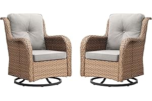 Rilyson Patio Chairs Rocking Swivel Chiar - 2 Piece Outdoor Wicker Furniture Chairs Set Rattan Rocker Chairs with High Back and Deep Seating for Outside Porch Deck Garden(Yellow/Beige)
