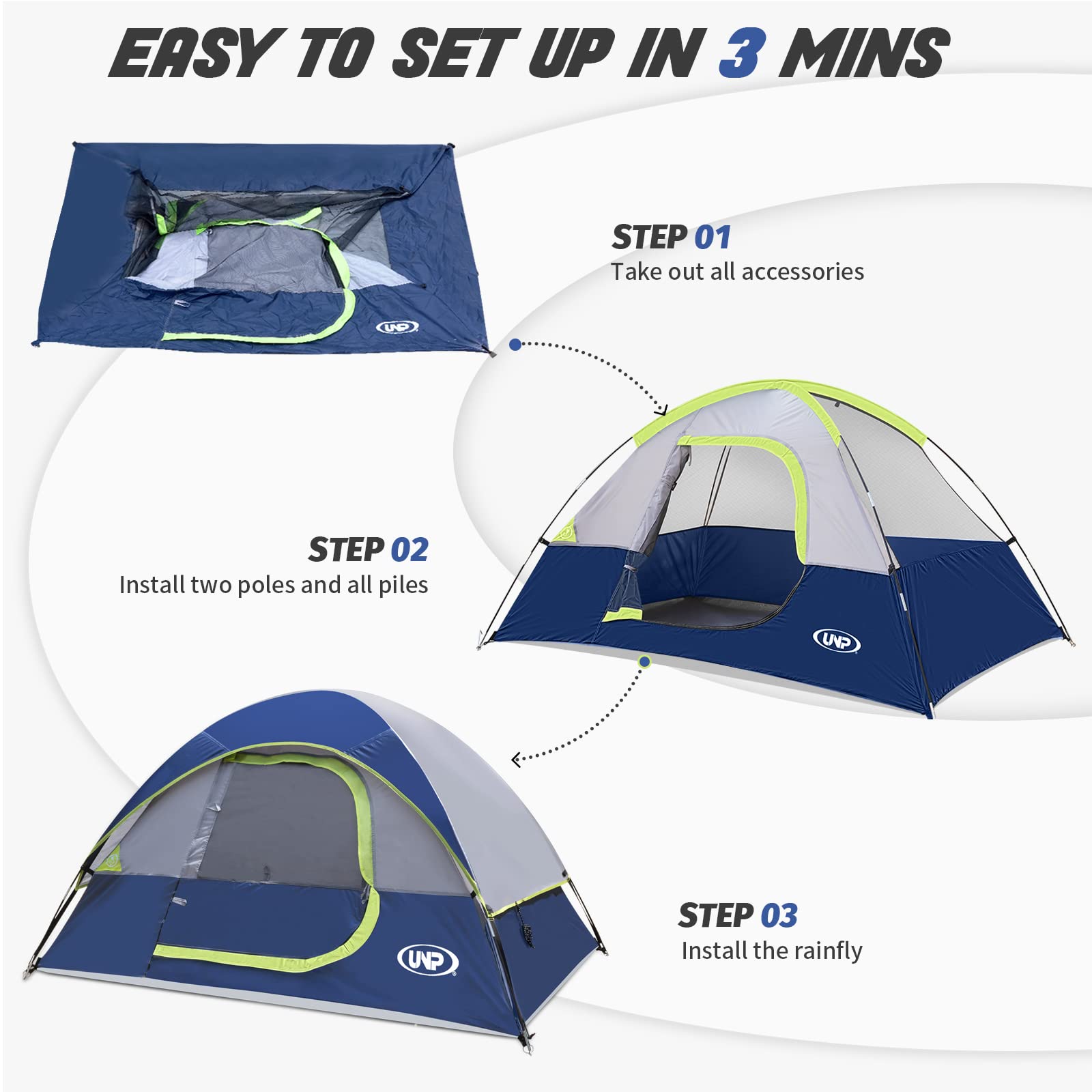 Camping Tent 4 Person, Waterproof Windproof Tent with Rainfly Easy Set up-Portable Dome Tents for Camping