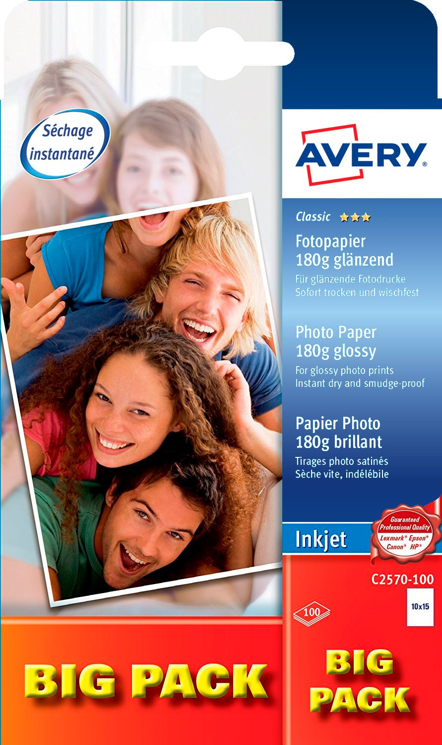 Avery Zweckform C2570-100 Classic Inkjet Photo Paper Glossy 10 x 15, 180g 100 Sheets