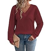 Eytino Plus Size for Women V Neck Long Sleeve Tee Shirts Loose Casual 2026 Fashion Outfits Clothes(1X-5X)