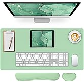 Meetcolor Mouse Pad and Keyboard Wrist Rest, 3-in-1 Large Keyboard and Mouse Pad Set, Ergonomic Wrist Rest for Computer Keyboards, Non-Slip Green Desk Mat Protector for Women, 31.5" X 15.7"