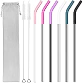 40 oz Stainless Metal Straws for 40 oz Stanley Tumbler, 6Pcs Reusable Straight Long Steel Straws with 12 Silicone Tips and 2 Straw Cleaning Brushes(6Color2, 40oz)