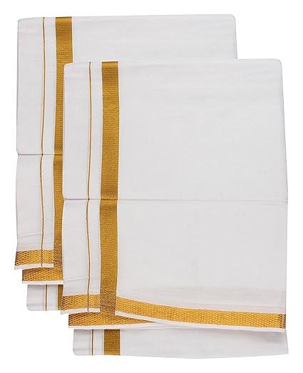 Men's Cotton 3.6m Double Dhoti (White, Free Size) - Pack of 2