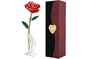 Suturun Gold Dipped Rose,24K Gold Rose with Transparent Stand,Real Long Stem Eternity Rose Flower Best for Her,Mom,Wife,Girlfriend,Anniversary,Mothers Day,Birthday,Valentine's,Wedding