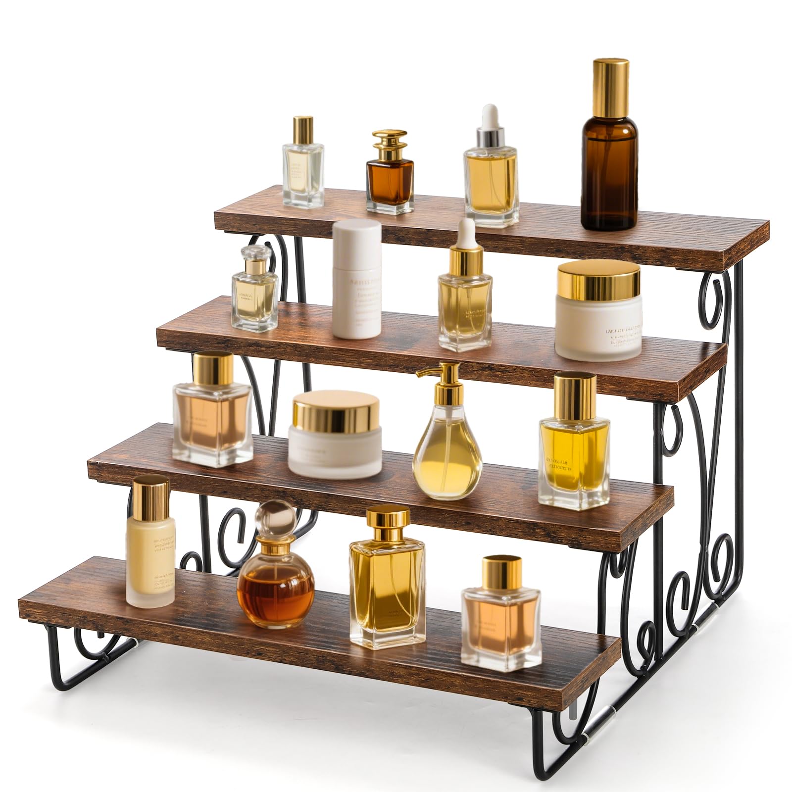 Photo 1 of Coloch Wood Display Riser Stand, 4 Tier Wood Perfume Organizer Stand Tiered Shelf Display Cupcake Holder Stand Decorative Display Stand for Craft, Cupcake, Dessert, Perfume, Figures