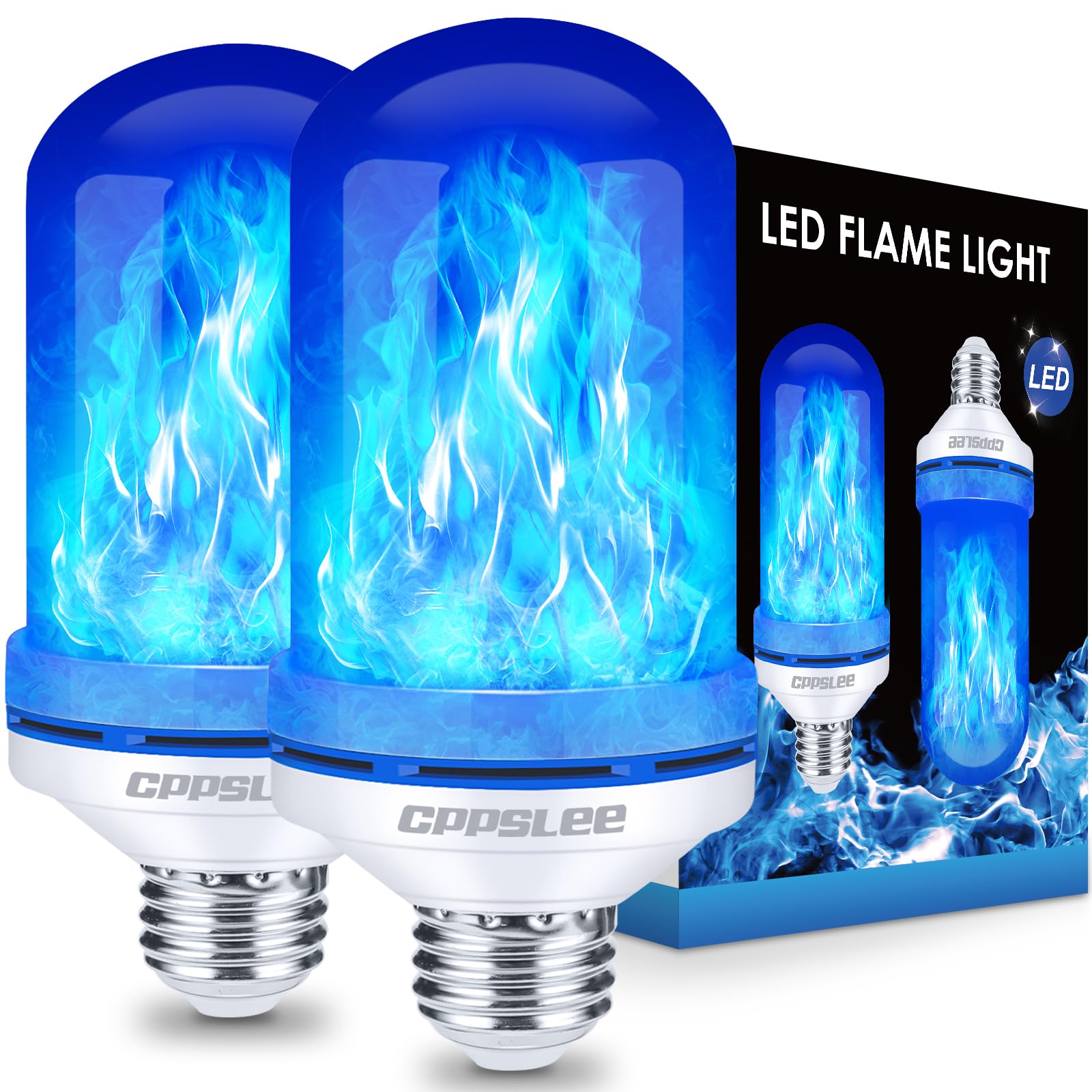 Photo 1 of CPPSLEE Upgraded LED Flame Light Bulbs, 4 Modes Flickering Light Bulbs, E26 Base Fire Flame Bulb for Halloween Decorations Outdoor, Christmas Lights Patio Indoor Home Decor (Blue, 2 Pack)