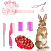 7-Piece Small Pet Grooming Kit: Brush, Nail Clippers, Hair Remover, Shampoo Brush with Hand Strap for Rabbits, Hamsters, Bunnies