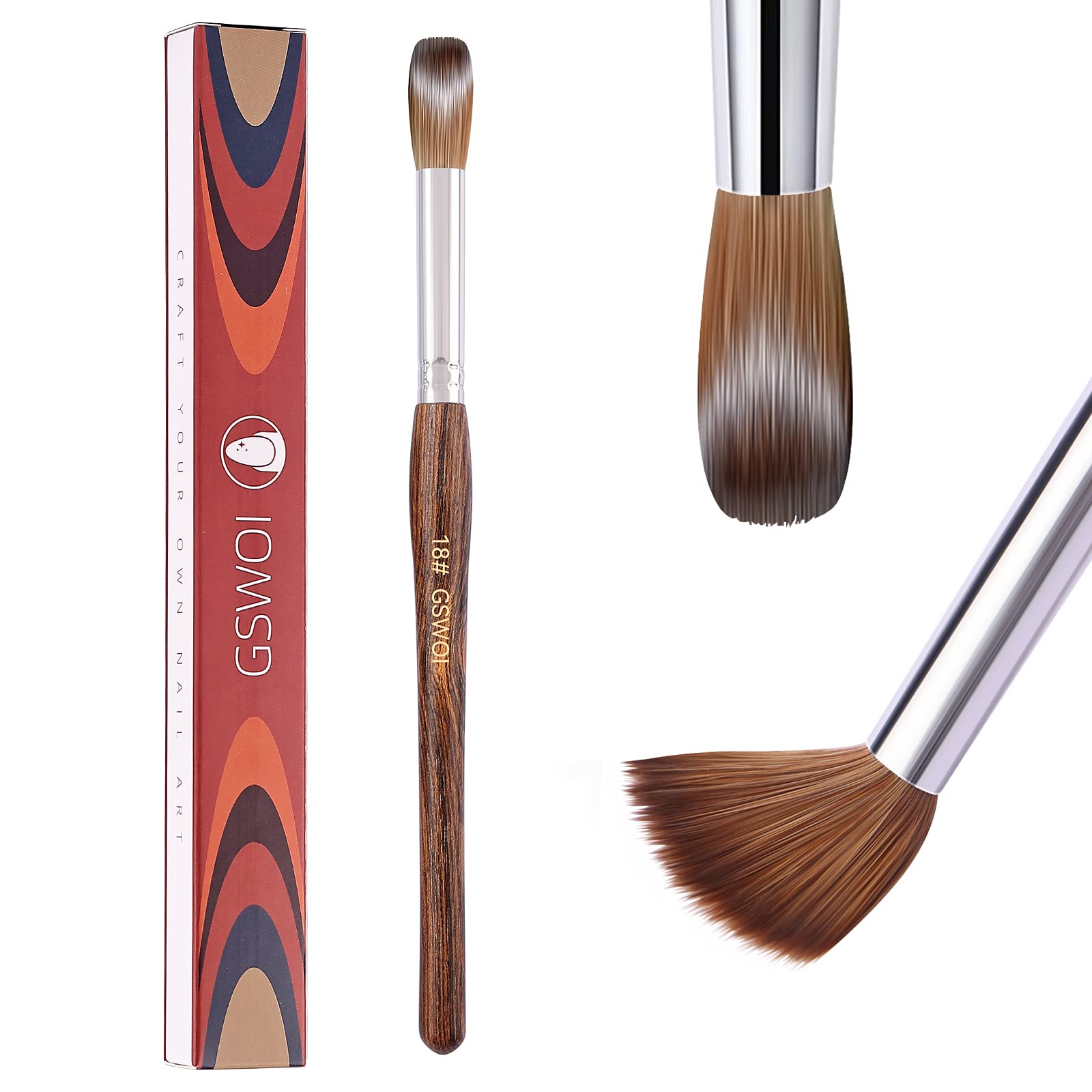View 1 of 100% Kolinsky Acrylic Nail Brush,GSWOI Acrylic Brushes for Nails Size 18 Wood Handle Application Extension,Nail Tools for Professional Manicure Salon DIY at Home (#18)