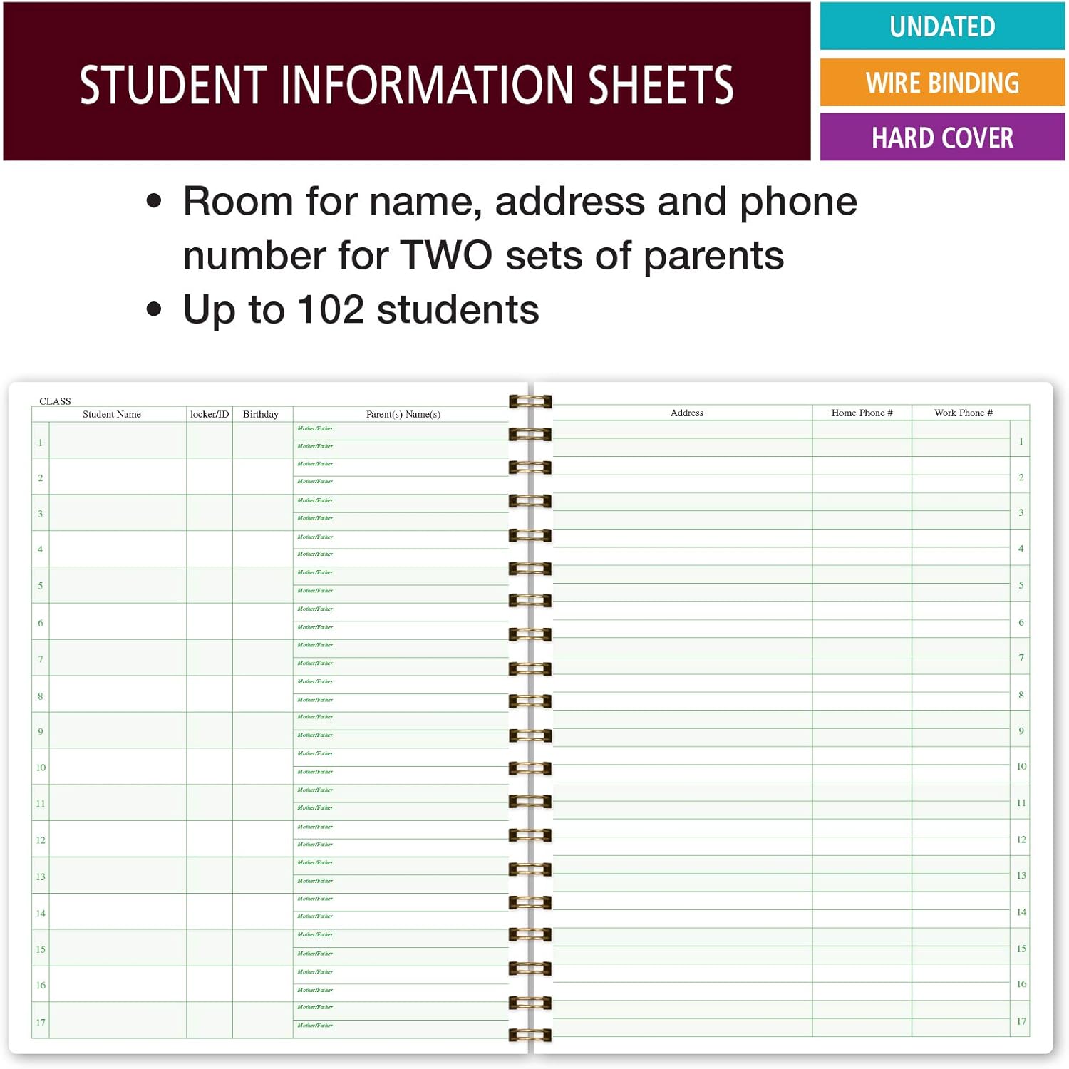 Class Record Book for 9-10 Weeks. 35 Names. Larger Grade Recording Squares. (R1035 - Gold Dots Torquoise) : Office Products