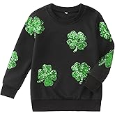 AG AGUU Girls St. Patrick's Day Sweatshirt Sequin Clover Long Sleeve Shirt Glitter Shamrock Outfits Kids Irish Pullover Tops