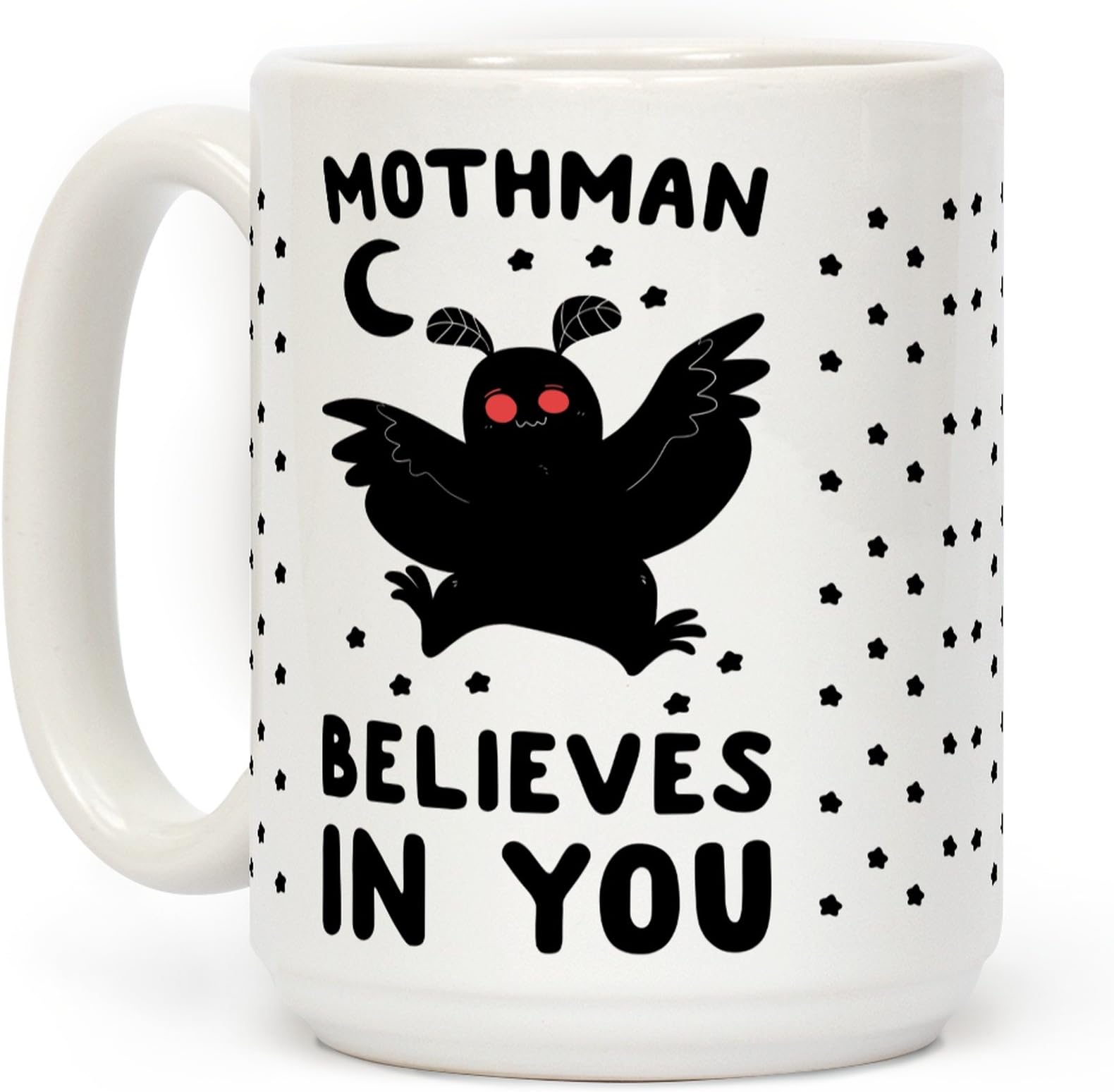 LookHUMAN Mothman Coffee Mug | Large/Cute Coffee Mug for Men & Women, Double-Sided Print White Ceramic Coffee Cups, Dishwasher & Microwave Safe, Novelty Gift For Cryptid Fans, Latte/Tea Mug 15oz