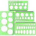 Circle and Oval Template, 4 Pack Clear Green Plastic Measuring Template Ruler Geometric Ruler Template for Office and School, Building Formwork, Drawing Templates (3 Styles)