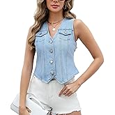 Ladyful Denim Vest Top for Women V Neck Jean Vest Waistcoat Button Down Sleeveless Crop Denim Top