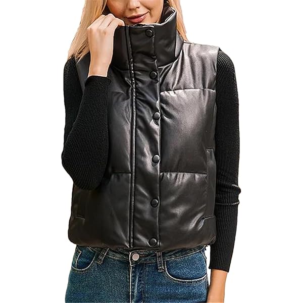 NATHGAM Ugly Sweaters Womens Faux Leather Motorcycle Vest Solid