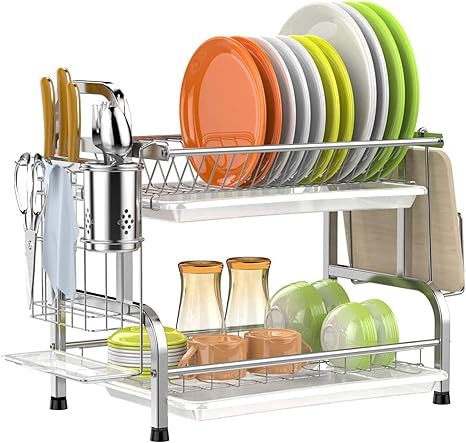 Amazon 水切りラック 2段食器乾燥ラック Sus304ステンレス製 ディッシュラック 水切りかご 包丁スタンド 箸立て付き キッチン収納ラック 滑り止め 日本語取扱説明書付 水切りラック オンライン通販