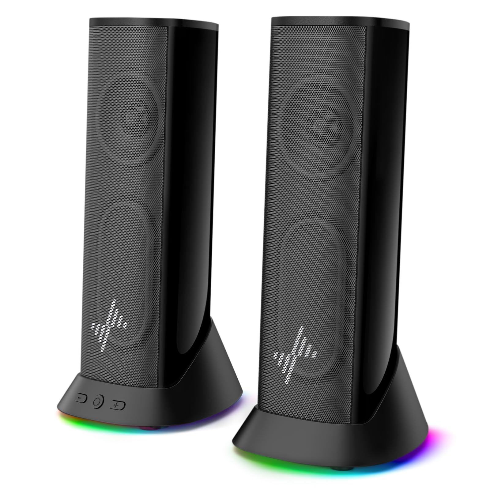 Photo 1 of Nylavee Computer Speakers – Hi-Fi Stereo PC Speakers with 9 LED Lighting Modes, Enhanced Bass and Sound, USB/Type-C Powered and 3.5mm Audio Wired Desktop Speakers for PC, Laptop, Monitor, PS5, Xbox