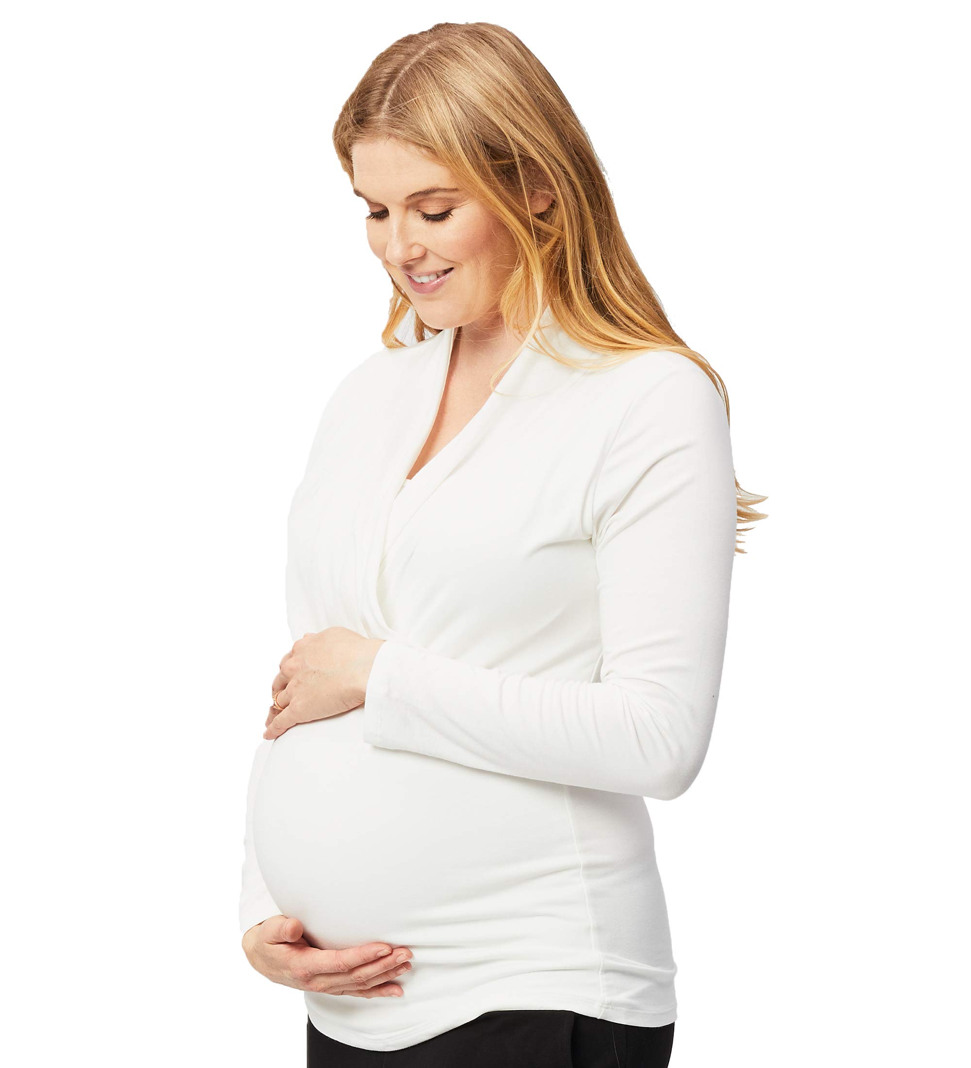 Cake Maternity Women's Long Sleeve Maternity and Nursing Top, White, X-Small T-Shirt