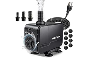 BaoZqua 320GPH (1200L/H, 15W) Submersible Water Pump, Quiet & Energy-Efficient Fountain Pump, for Aquarium, Fish Tank, Pond, Fountain, Waterfall, Hydroponics, with 3 Nozzles and 6.6ft Power Cord