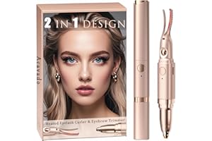 ACAVADO 2 in 1 Heated Eyelash Curlers and Eyebrow Trimmer for Women, Electric Eyelash Curler with 2 Temperature Modes Anti-Burn USB Rechargeable Heated Eyelash Curler, Ideal Gift for Women (Gold A1)