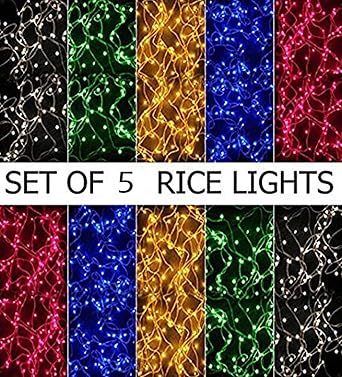 DishGo Plastic Rice Lights Serial Bulbs Ladi Decoration Lighting for Diwali Christmas (4 Mtrs)-Set of 5_Multicolour (Pack of 5)
